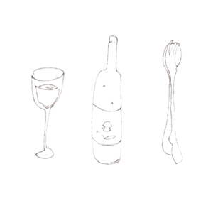 Glass, bottle, spoon, and folk.
