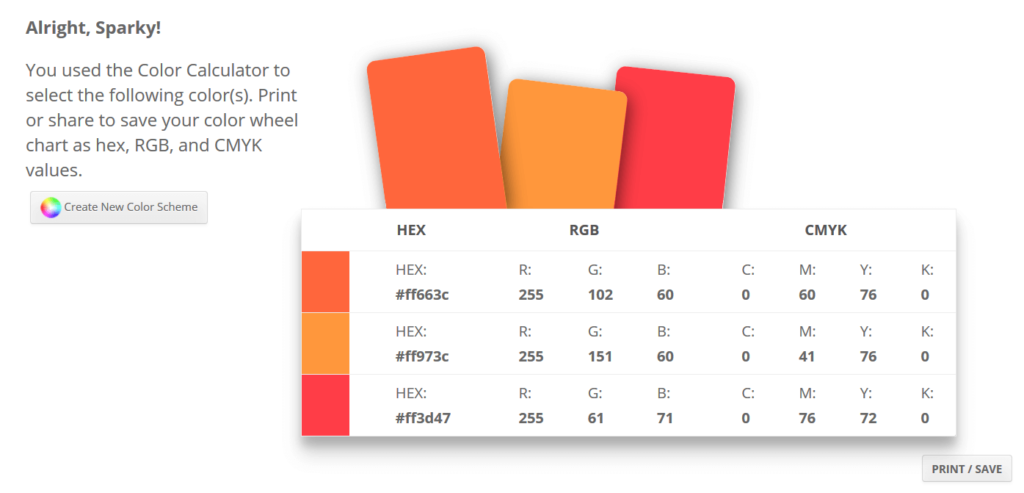 sessioncollegeのcolorcalculatorを使う。色が決まったらGet Color Schemeをクリックするとカラースキーム（案）の情報が表示される。